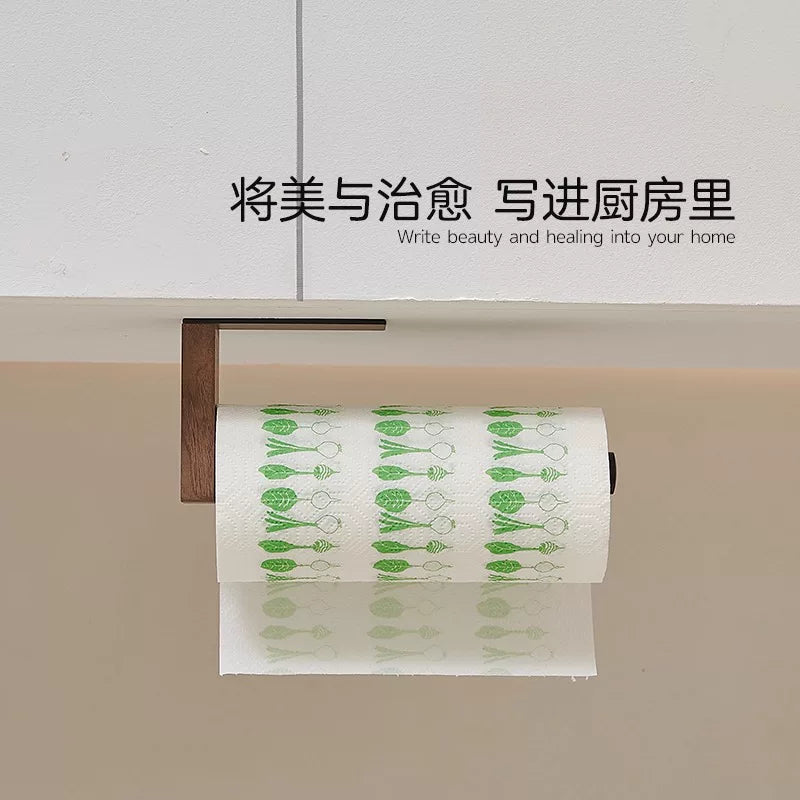 Walnut kitchen paper towel rack free punch cabinet paper hanging rack roll paper rack lazy rag plastic wrap hanger Y