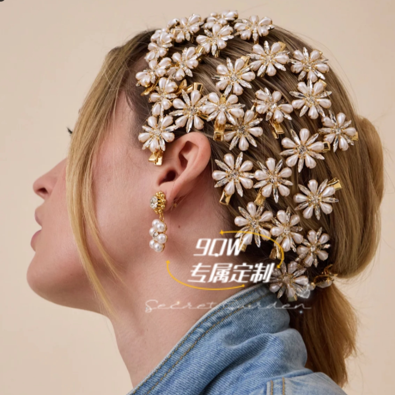 9QW homemade ins spring and summer new pearl flower hairpin women's high-end bangs clip side clip headdress hair accessories