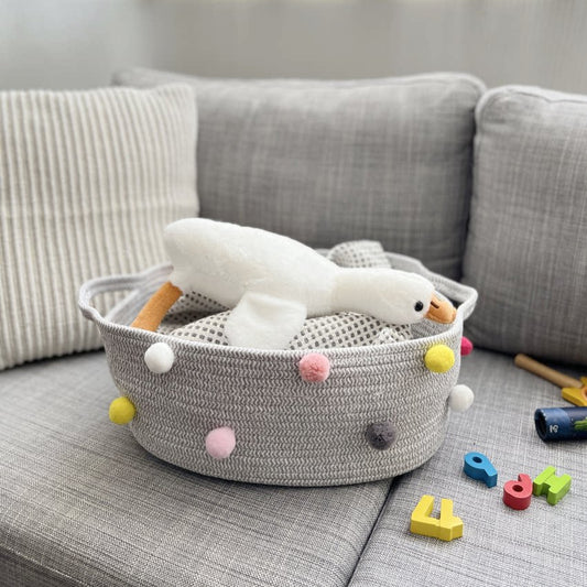 Pom-pom cotton thread basket storage basket desktop organizer snack box toy storage basket household cartoon fabric dirty laundry basket