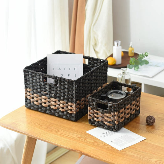 Imitation rattan storage box, desktop utility box, remote control storage organizer box, storage basket frame, household woven basket storage basket