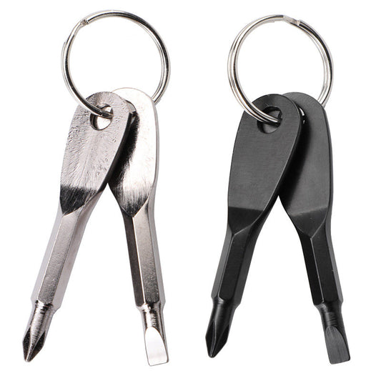 Outdoor Mountaineering Travel EDC Portable Screwdriver Slotted Cross stainless steel small screwdriver with key ring
