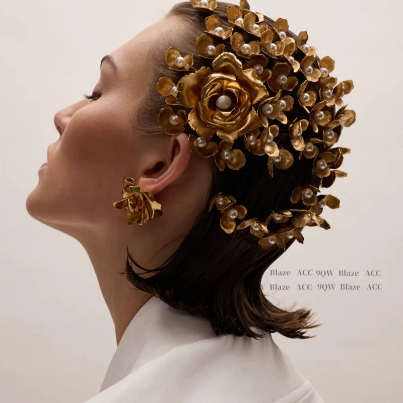 Vintage brushed gold flower pearl hairpin, new Chinese U-shaped hairpin, daily versatile, commuter updo, artifact hair accessories