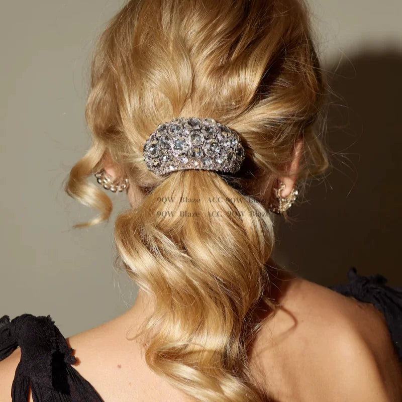 European and American luxury full diamond gemstone headbands high-end low ponytail scrunchies dating glitter diamond hair accessories light luxury hair rope women