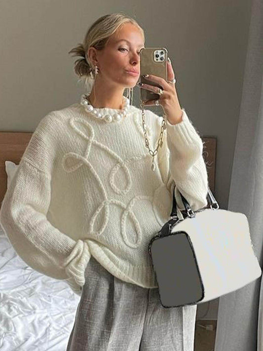 American solid color high-end crew neck loose sweater 2026 fall/winter new hot girl lazy style loose slimming top