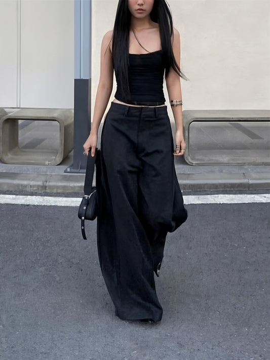 American retro black casual suit pants 2026 fall new hot girl loose and slim scimitar pants trousers