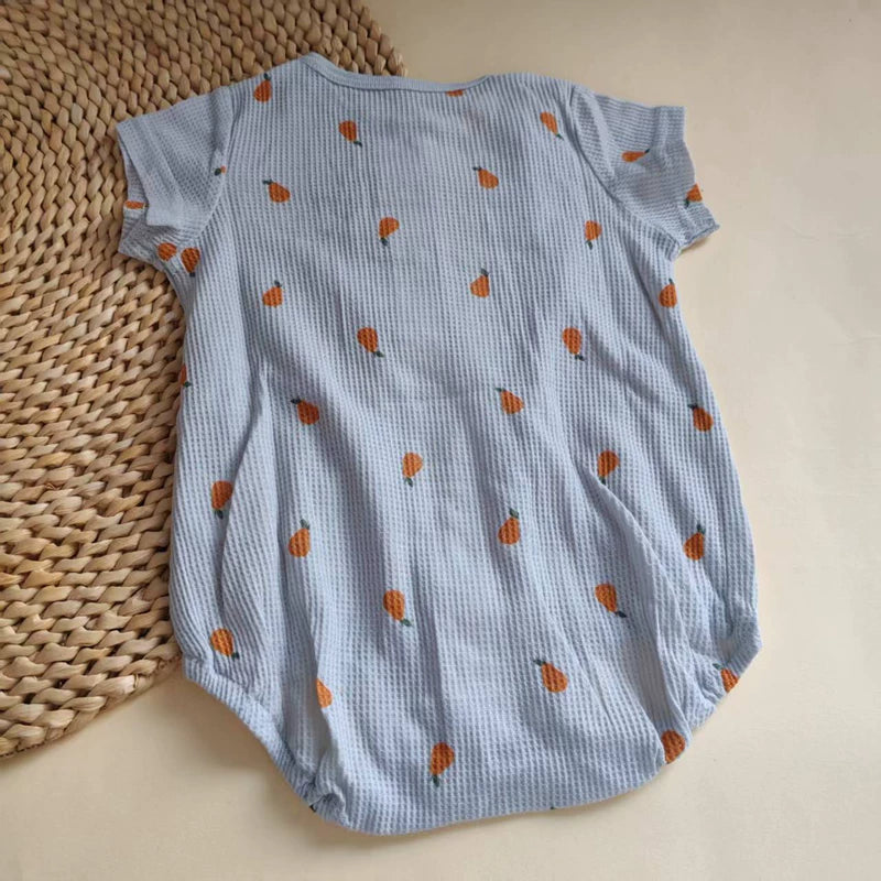 Daily single baby summer waffle sleeveless jumpsuit baby thin breathable front open bag fart clothes crawling clothes 60-70