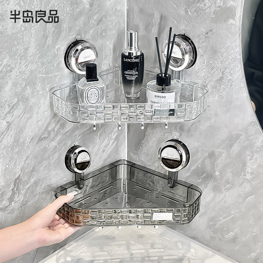 Suction cup corner shelf, bathroom toilet, washbasin, bathroom shower, wall-hanging, no hole-free triangular storage artifact