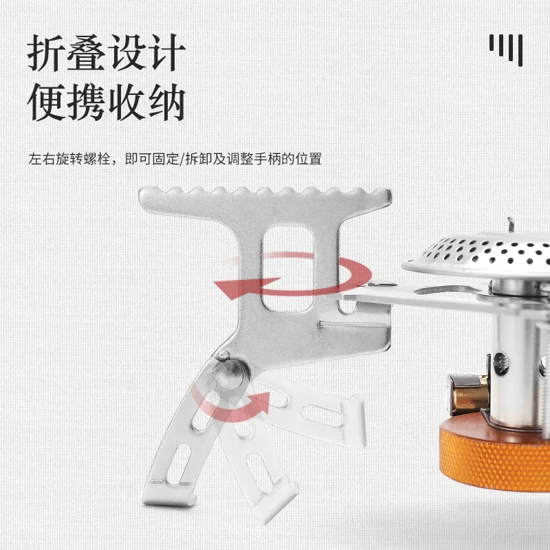 Outdoor windproof stove camping stainless steel live lighter stove foldable with valve three leg gas tank burner