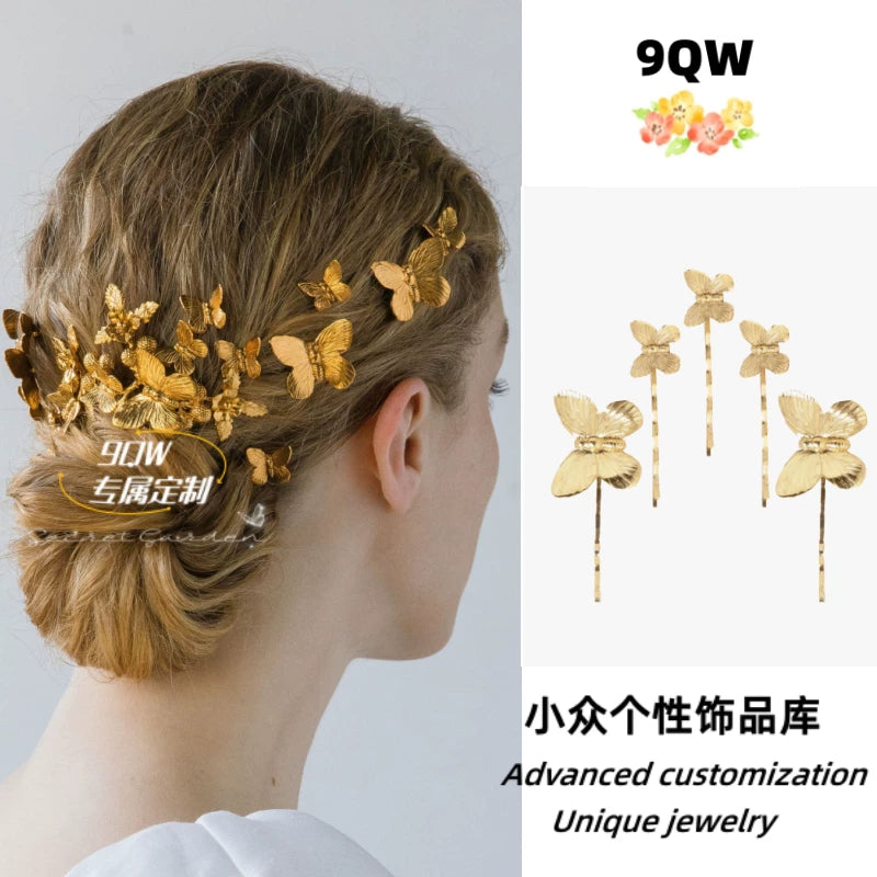 9QW self-made ins style light metal butterfly clip niche temperament high-end photo style hairpin side clip