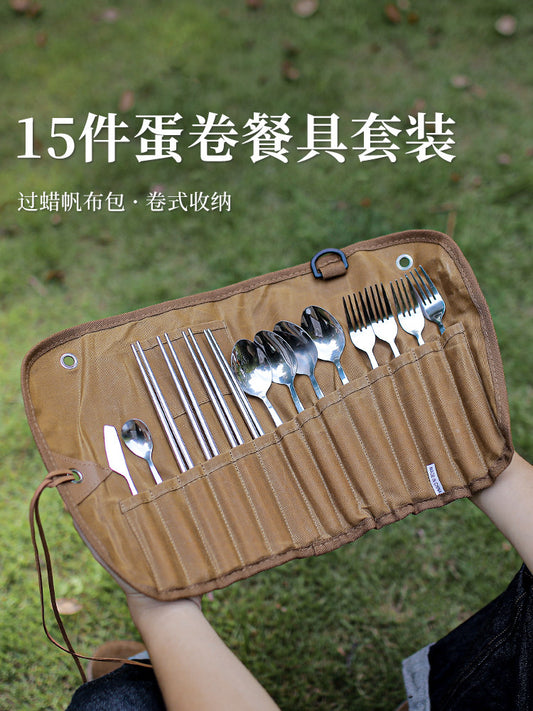 Outdoor tableware portable dishes and chopsticks set cutlery storage bag knife fork chopsticks picnic camping picnic supplies cutlery bag