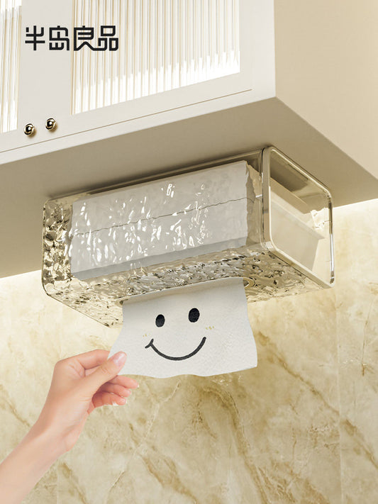 Light luxury face towel storage boxPaper towel boxWall mounted kitchen, toilet, toilet, bathroom upside down drawer box, transparent