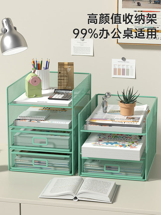 A3A4 Desktop File Storage Shelf, Office Folder Storage Box, Metal Book Standing File Shelf, Multi-layer File Shelf, Office Book Standing File Shelf, Office Stationery Supplies Daquan Shelf