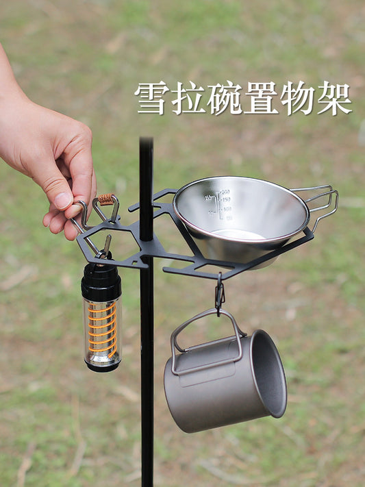 Outdoor tabletop, light stand, tray, camping accessories, portable, multi-functional storage shelf, sheraf, bowl, tray, storage board