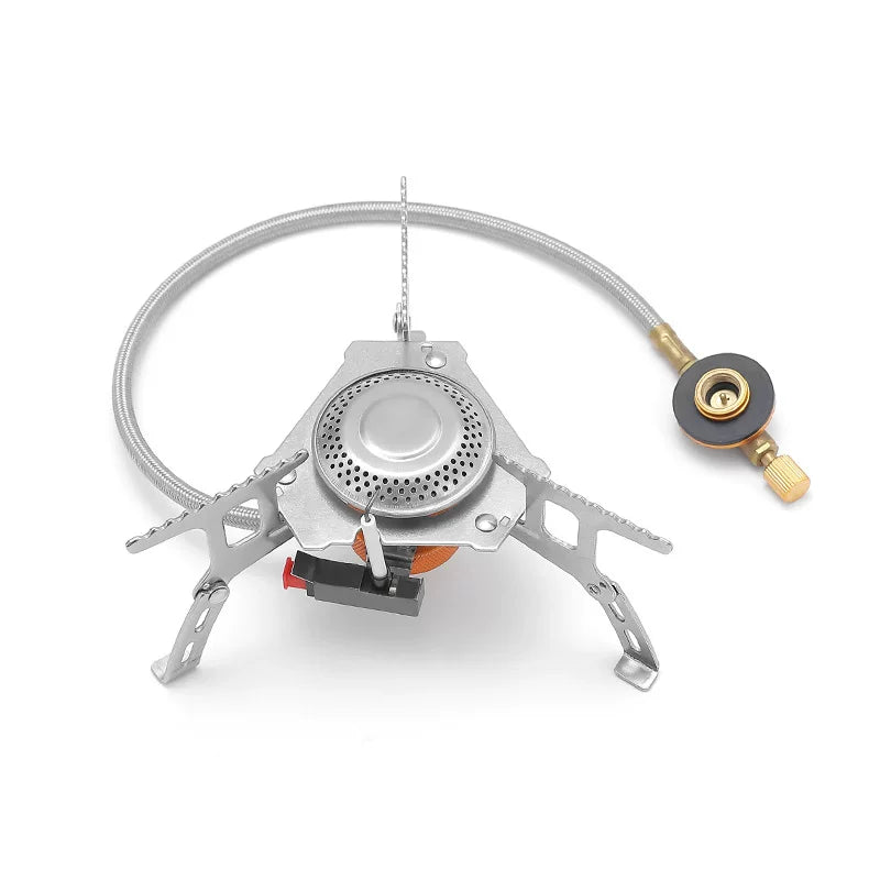 Outdoor windproof stove camping stainless steel live lighter stove foldable with valve three leg gas tank burner