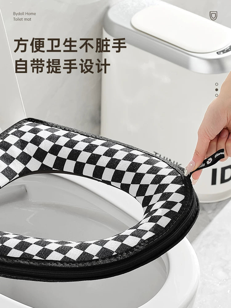 Retro style summer toilet cushion household mat universal zipper toilet cover waterproof toilet mat
