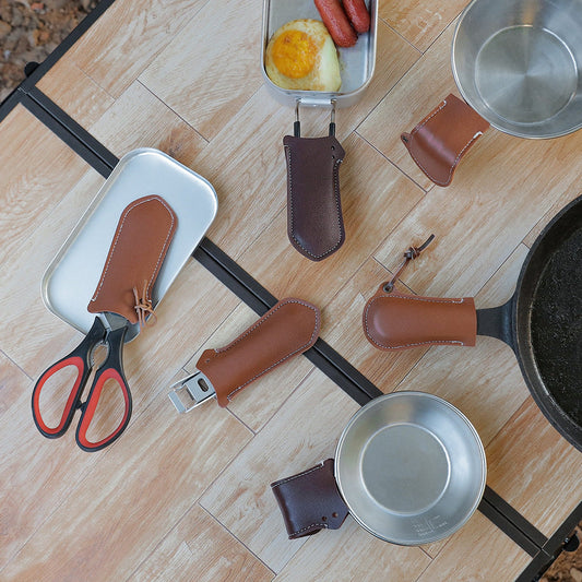 Outdoor camping frying pan handle cover, anti-scalding, non-slip, high-temperature protective case, PU leather pot handle, leather case, handle cover