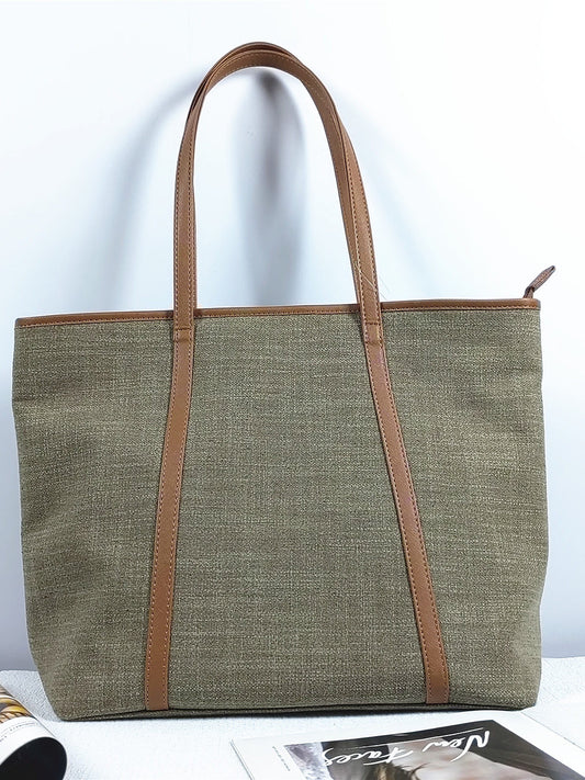 High-end one-shoulder canvas bag, large capacity commuter tote bag with zipper, light luxury, foreign trade tail clearance