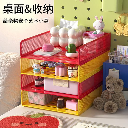 Multi-layer desktop storage shelf office desk organizer storage box dopamine corner small storage shelf