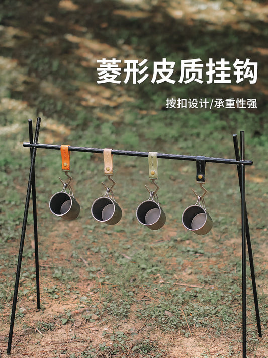 Outdoor camping shelf hook cutlery hanging leather strap hook leather storage diamond hook leather hook