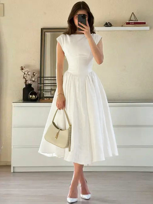 French solid color temperament sleeveless dress 2026 summer new celebrity waist slimming sexy backless long skirt woman