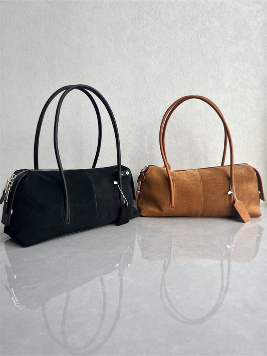 Export to Korea High Quality Top Layer Nubuck Cowhide Boston Bag Fashion Versatile High Texture One Shoulder Armpit Women