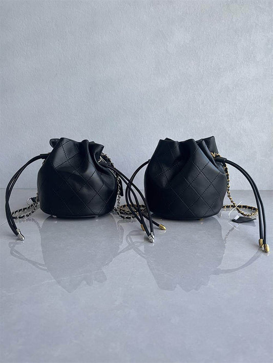 Foreign trade tail goods export order genuine leather and sheepskin small fragrance feng shui bucket bag high-quality texture rhombic one-shoulder crossbody women's bag