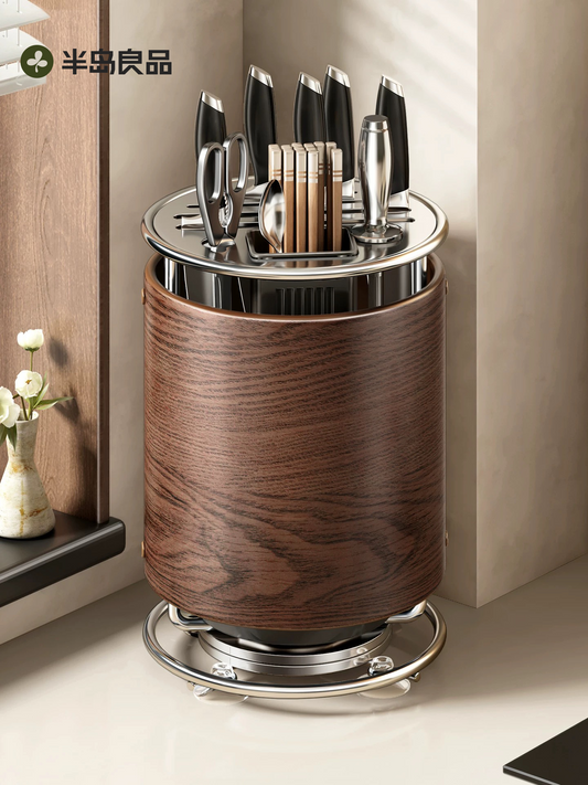 Kitchen rotating knife rack storage rack household multifunctional kitchen knife chopstick cage integrated stainless steel knife storage rack Y