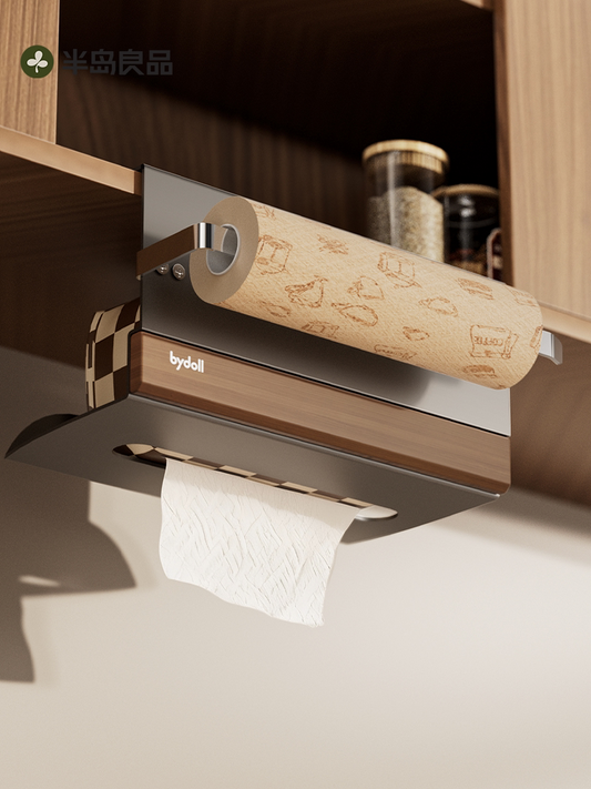 Kitchen paper towel rack, cabinet with paper hanging rack, wall cabinet hanging, upside down drawing paper roll, paper rack, disposable rag, plastic wrap