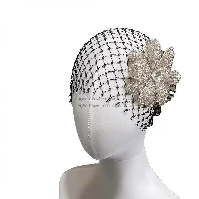 European and American hit Yi Mengling has the same French rhinestone flower mesh high-end birthday style hair accessories and headwear