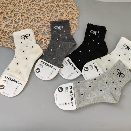 Yuanbaichuan women's socks autumn and winter new women's medium sports socks pure cotton polka dot fashion collegiate style versatile women's socks