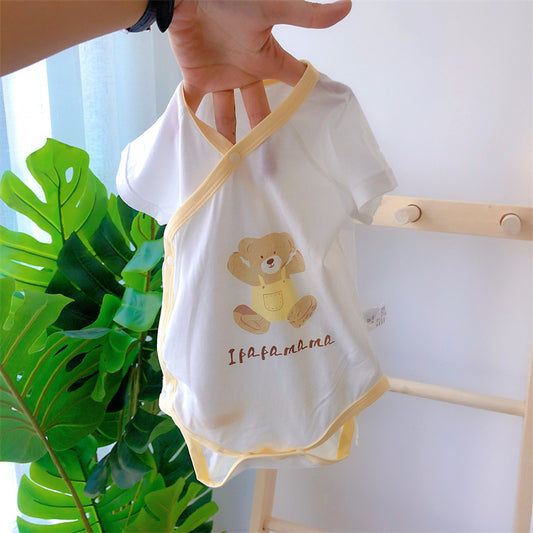 Baby short-sleeved fart jacket, summer baby diagonal placket, boneless class A, newborn boys and women, baby belly protection, triangle hat clothes, thin style