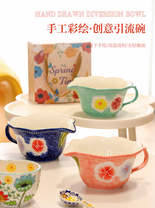 Slight flaws Hand painted ceramic drainage bowl small fresh 7 inch mixing seasoning bowl creative home large egg bowl