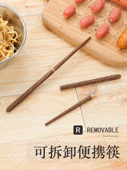 Outdoor Portable Folding Solid Wood Chopsticks Camping Picnic Tableware Stainless Steel 304 Unpainted Red Sandalwood Wenge Chopsticks