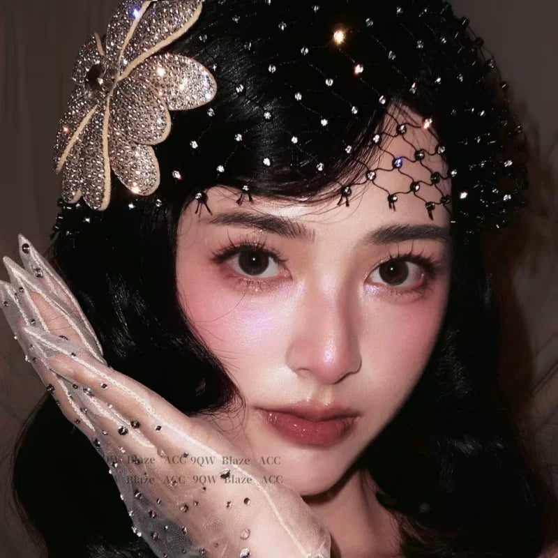 European and American hit Yi Mengling has the same French rhinestone flower mesh high-end birthday style hair accessories and headwear