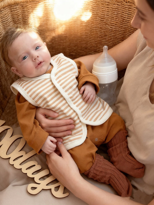 Baby vest, small month-old pure cotton A category autumn outside wearing foreign warm vest, newborn baby toddler striped shoulder