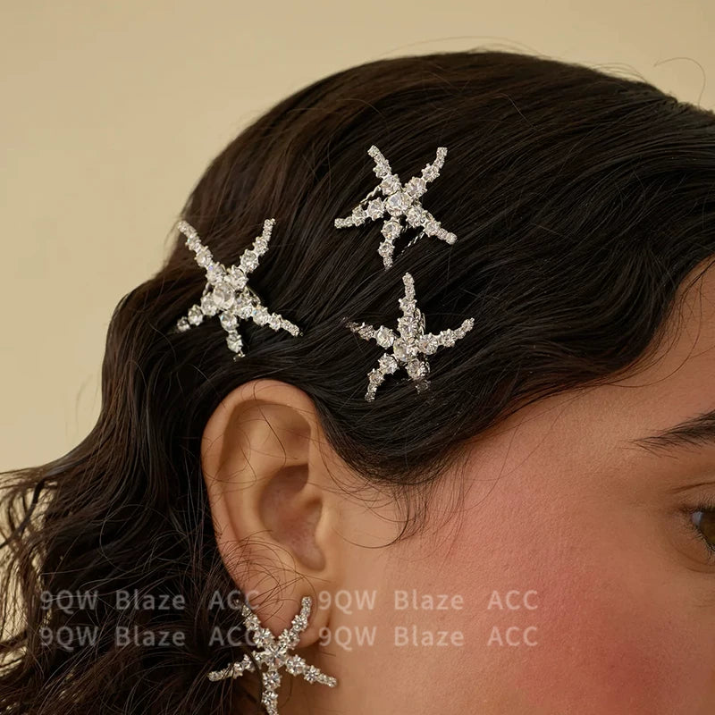 Exquisite starfish rhinestone hairpins, unique and beautiful side hairpins, atmospheric wear, 2025 new high-end hair accessories