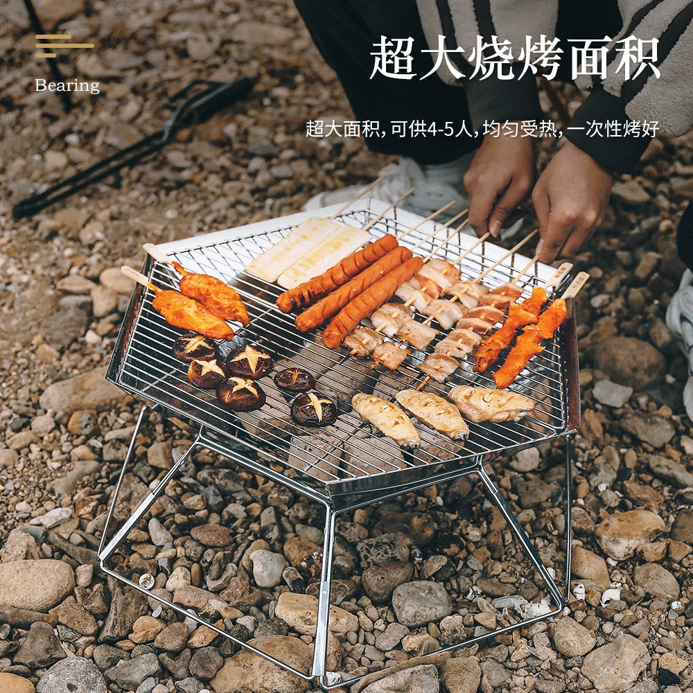 Outdoor camping hexagonal folding barbecue stove wood stove fire station multifunctional charcoal stove barbecue grill folding portable