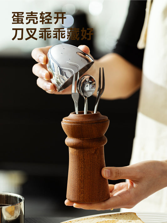 Ebony fruit fork storage jar with lid stainless steel creative dessert fork skewer spoon premium storage box set