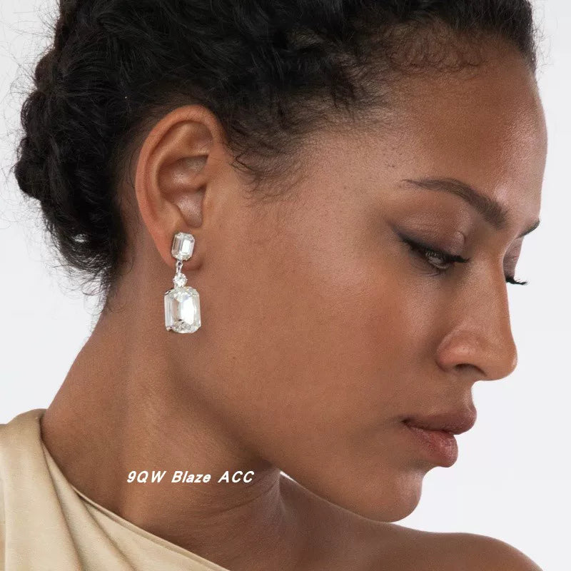 9QW European and American style geometric diamond dangling earrings artificial crystal earrings women light mature temperament design earrings women