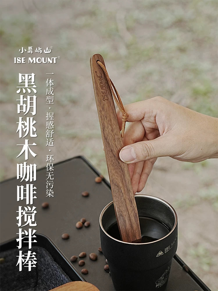 ISEMOUNT Black Walnut Solid Wood Filter Cup Long Stir Stick Creative Home Coffee Cup Pour-over Coffee Stirring Spoon
