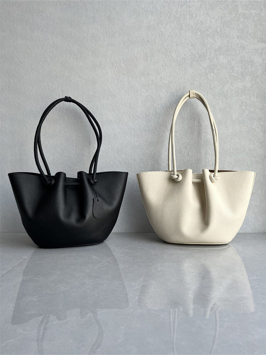 This year's new high-quality top-layer cowhide bucket bag fashionable versatile mother-in-law bag one-shoulder armpit foreign trade women's bag