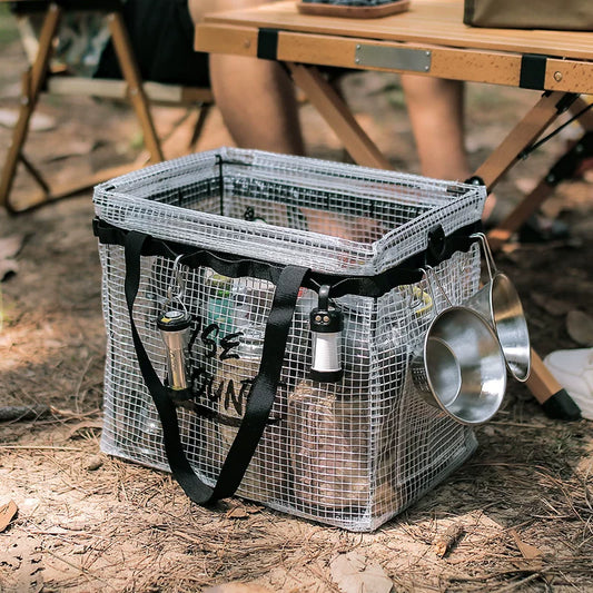 Outdoor storage box, camping clothes organizer, toys, sundries, snacks, tableware, PP transparent foldable storage box