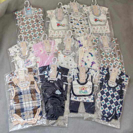 Foreign trade newborn male and female cotton gift bag full moon 100-day dress one-piece baby clothes crawling clothes 5-piece set of slightly flawed
