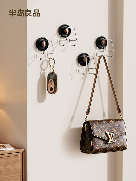 Suction cup hook, no punching required, door back entryway, clothes hook, bathroom, strong load-bearing, no trace, medieval style walnut sticky hook