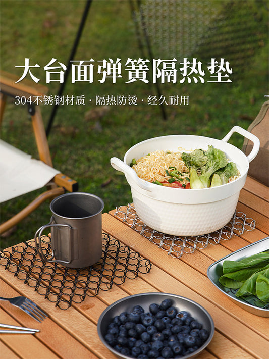 Outdoor camping insulation mat spring mesh anti-scalding table mat coaster bowl mat casserole mat 304 stainless steel kettle mat