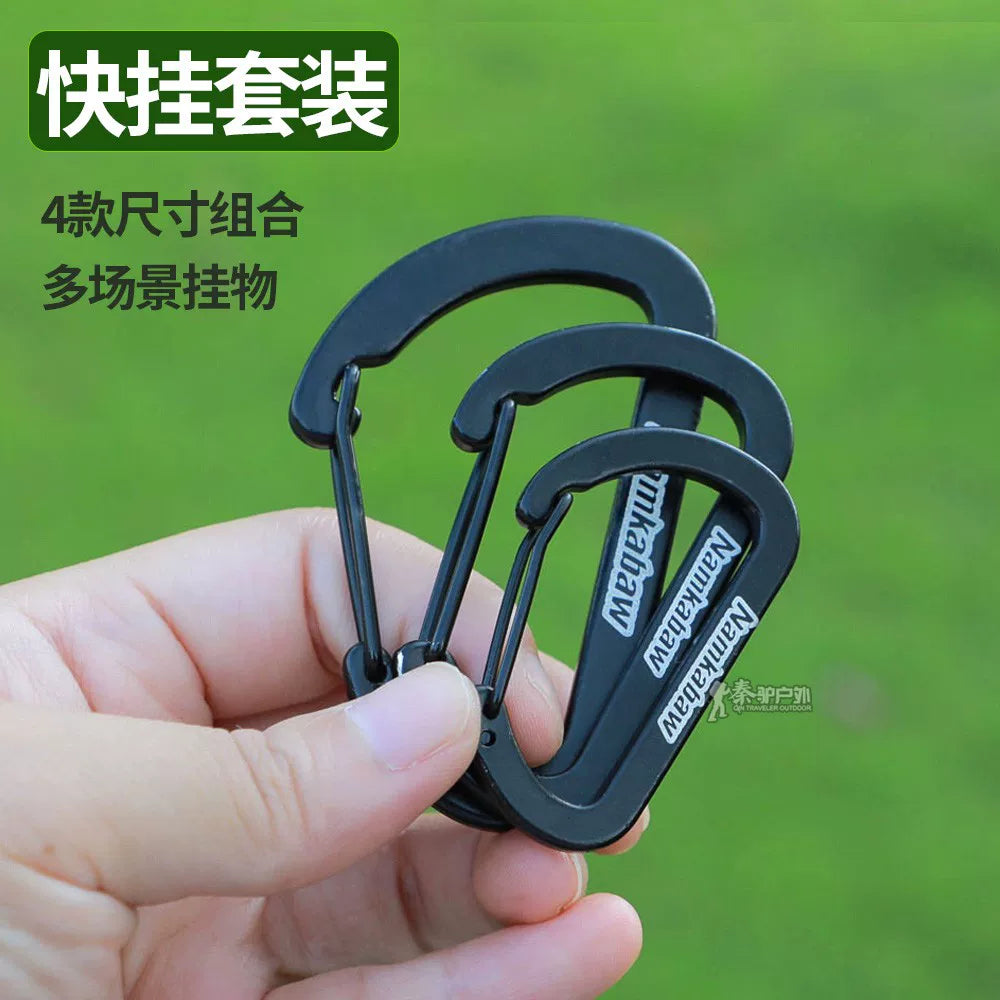 Aluminum alloy 4 size combination steel wire quick hook buckle spring buckle camping outdoor quick buckle carabiner water cup hook
