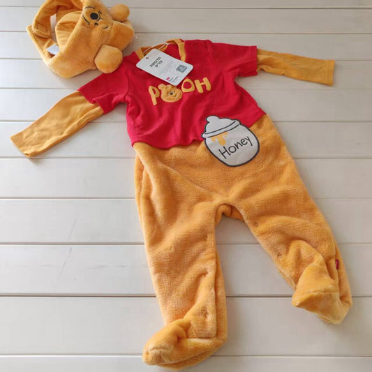 Styling style ~ tail single baby warm one-piece suit 6 months baby coral velvet crawling suit 6-12 months Pooh bear