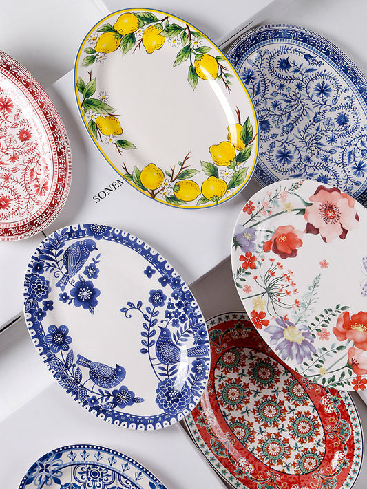 Creative ceramic oval plate large fish plate seafood dish plate personalized afternoon tea snack fruit tray export original