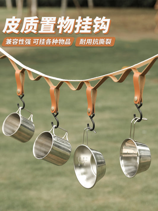Outdoor storage hook camping camping portable S-shaped leather storage hook clothesline triangle shelf hook