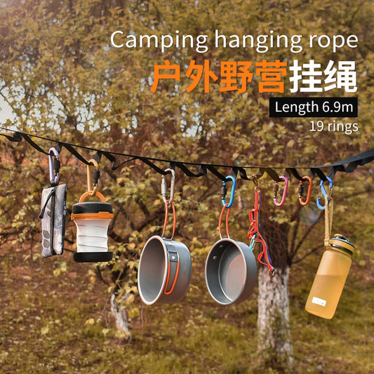 Outdoor Supplies Amazon Hot Selling Tent Storage Rope Clothesline Strap 19 Ring Camping Camping Travel Lanyard